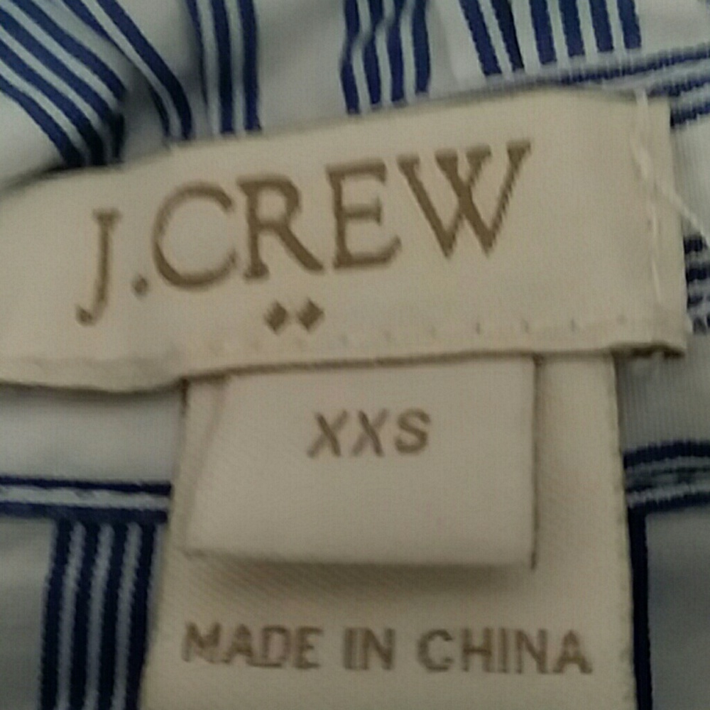 Blue/White Pinstriped JCrew Ruffled Button Down - Picture 2 of 5